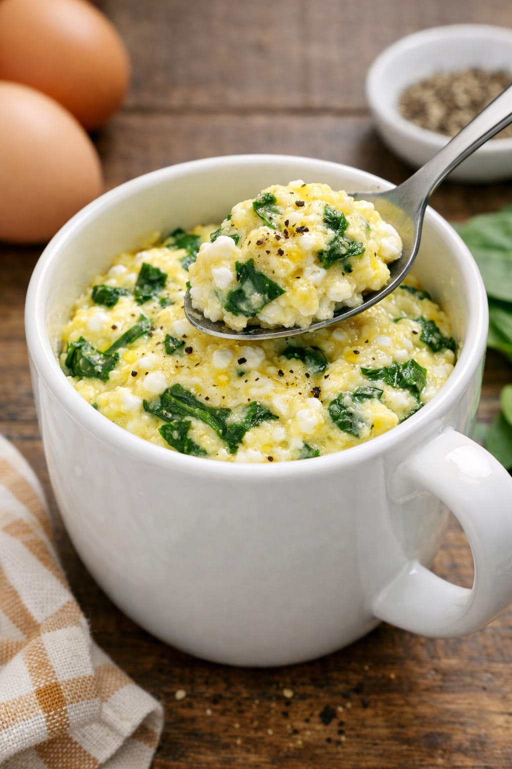 Spinach & Cottage Cheese Microwave Egg Bake
