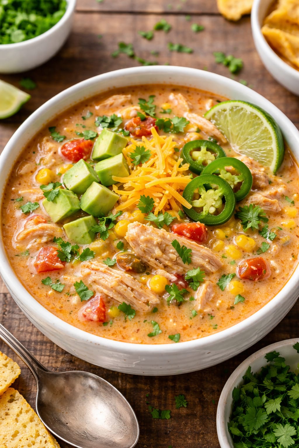 Dump-and-Go Creamy Chicken Taco Soup (Crockpot Recipe)