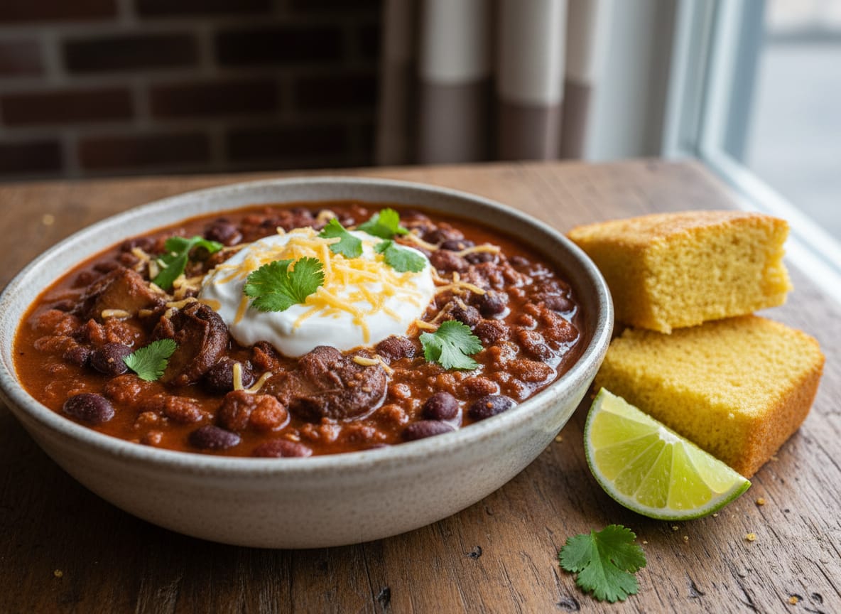 Smoky Roasted Mushroom and Bean Chili (Hearty Vegetarian Recipe)
