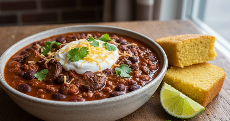 Smoky Roasted Mushroom and Bean Chili (Hearty Vegetarian Recipe)