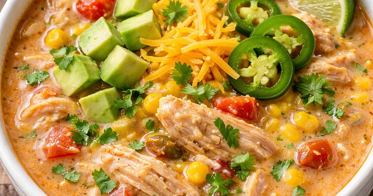 Dump-and-Go Creamy Chicken Taco Soup (Crockpot Recipe)