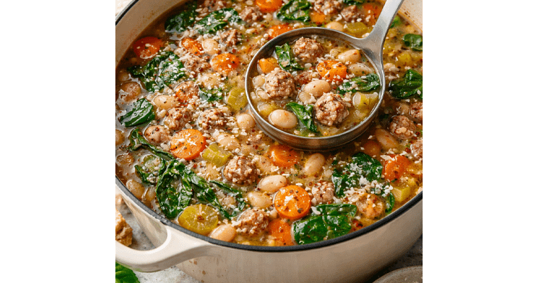 Rustic Tuscan White Bean & Sausage Soup – Easy Hearty One-Pot Comfort Recipe
